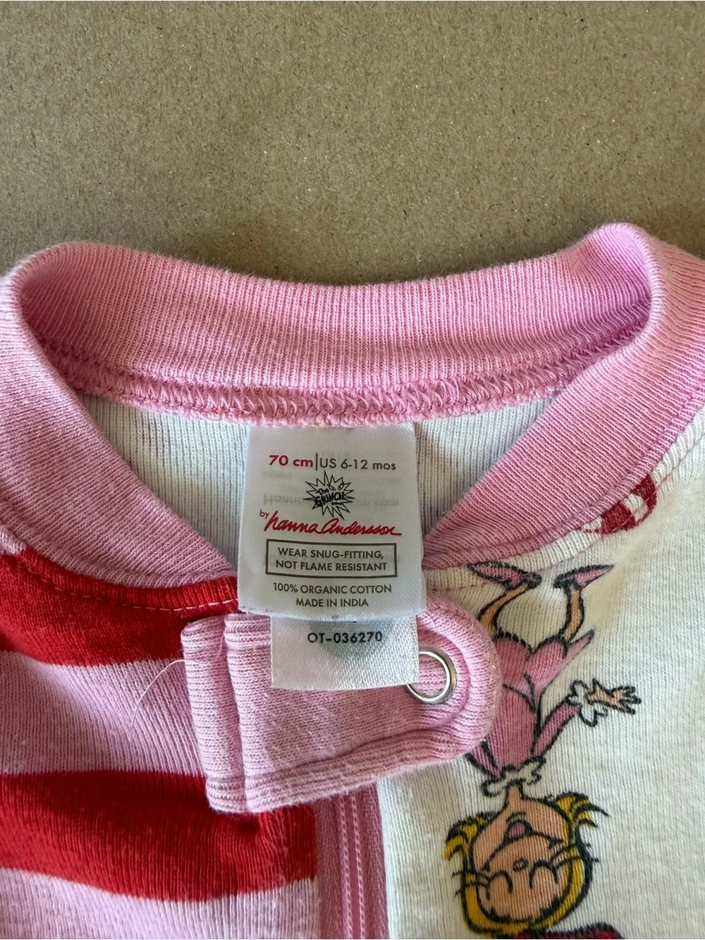 The Grinch Hanna Andersson Cindy Loo Who One-Piece Holiday Pajamas Size 6-12 mo